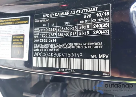 2019 Mercedes-Benz Glc 300 4Matic из США, поврежденный, VIN WDC0G4KB0KV150059